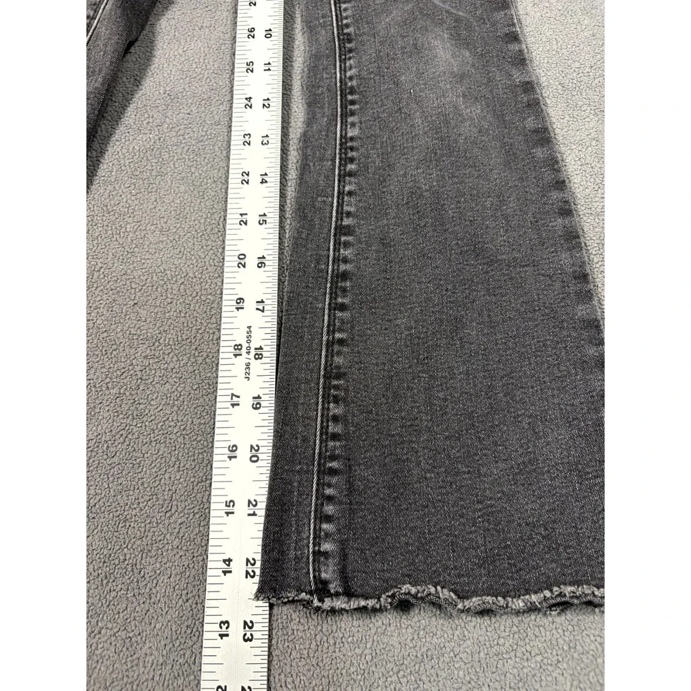 Hippie Girl Flare Jeans 8 Gray Denim Cotton Stretch Elastic Waist Frayed Hem